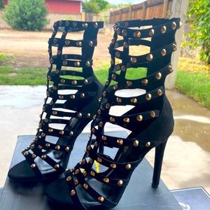 Black caged heels